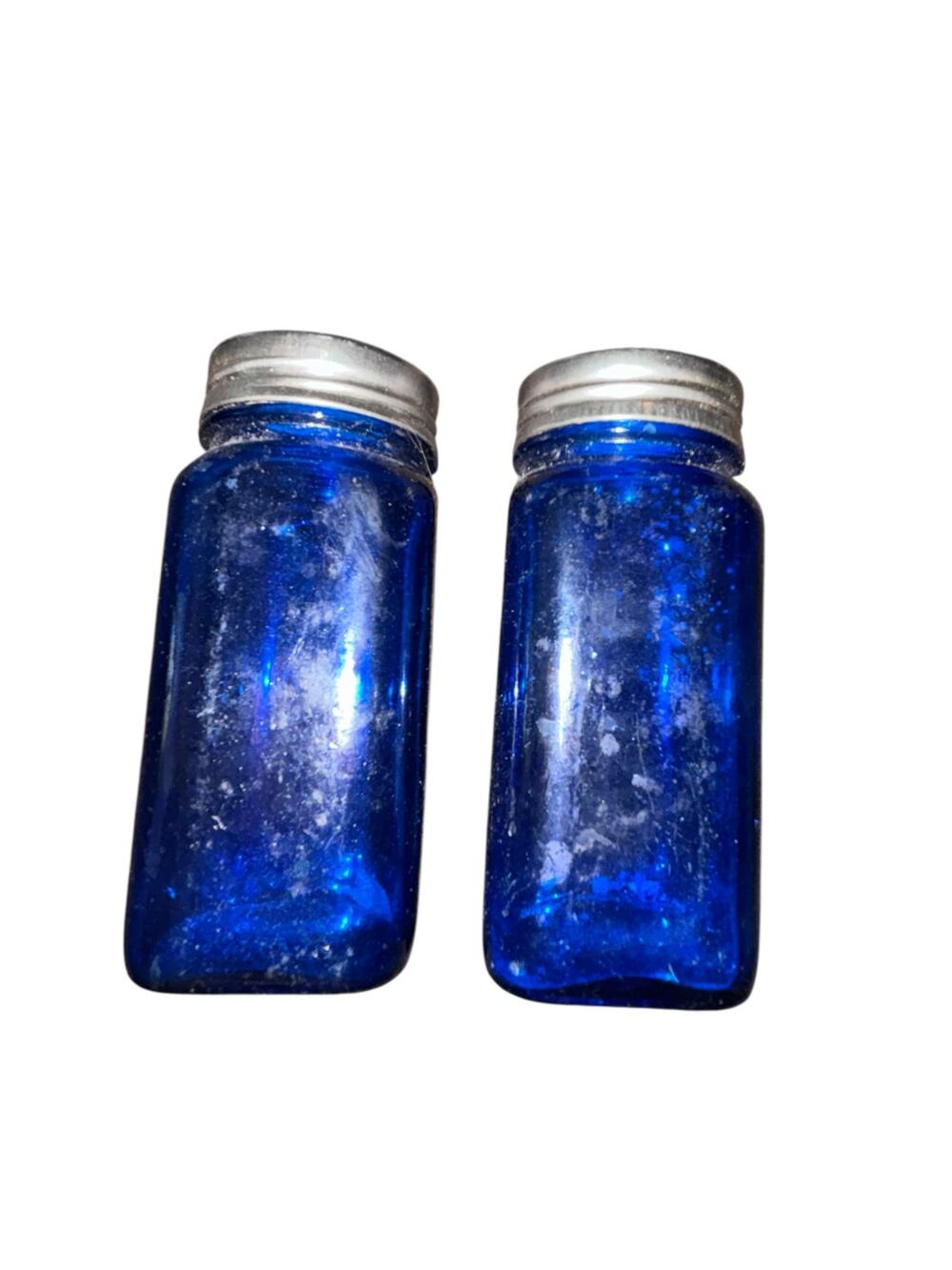 Cobalt Blue Glass Shaker Set With Tops Farmhouse Country